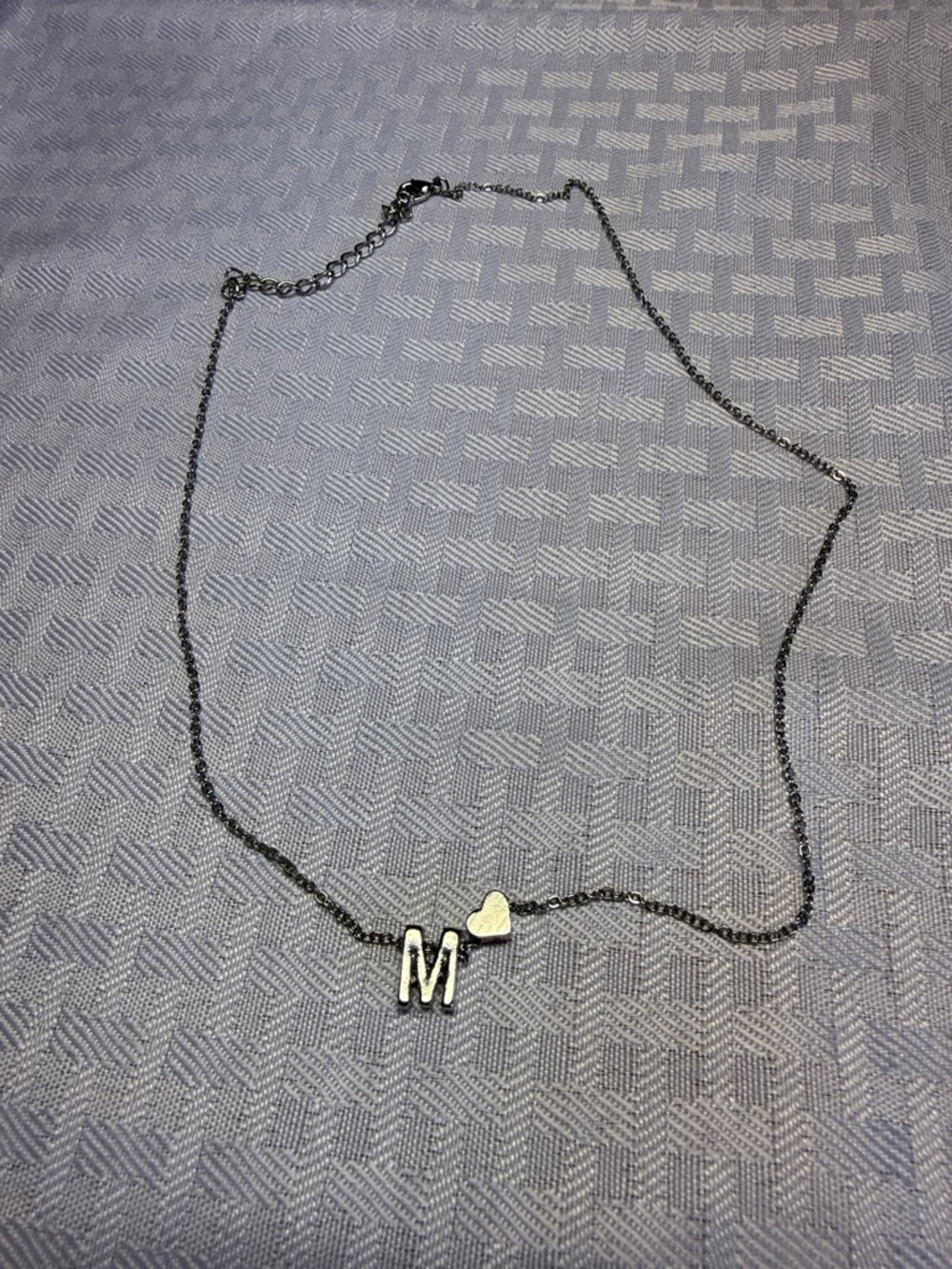 Silver Initial 'M' Pendant Necklace with heart charm - kids Jewelry